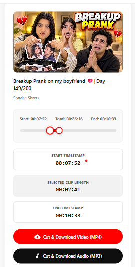 Set Start and End Timestamps in YTCutter Studio